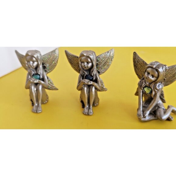 Vintage Pewter & Gemstone Fairies Figurines Lot of 5 - Picture 8 of 16